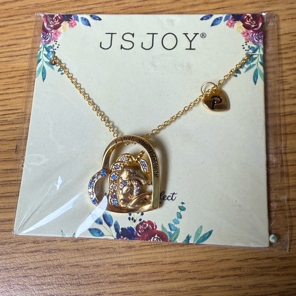 NWT JSJoy Parent & Child Unicorn Necklace “I Love You Forever” And “P” Charm - Picture 1 of 4